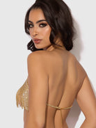 Rhinestone Dangle V-Neck Bra in Gold Lingerie by House of Desire- The Nookie