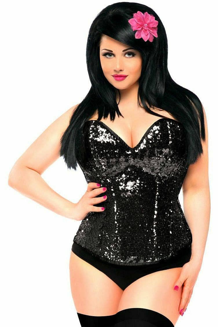 Top Drawer Black Sequin Steel Boned Corset Lingerie by Daisy Corsets- The Nookie