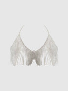 Rhinestone Dangle V-Neck Bra in Silver Lingerie by House of Desire- The Nookie