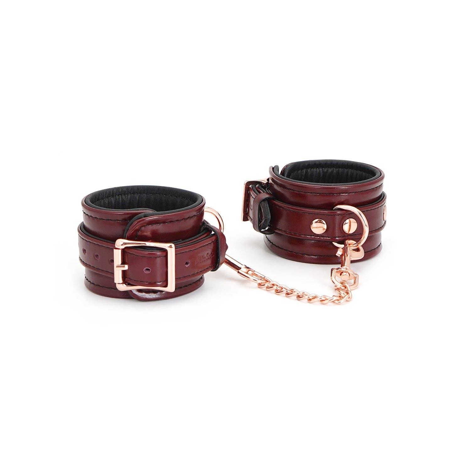 Wine Red Leather Handcuffs with Rose Gold Hardware Kink by Liebe Seele- The Nookie