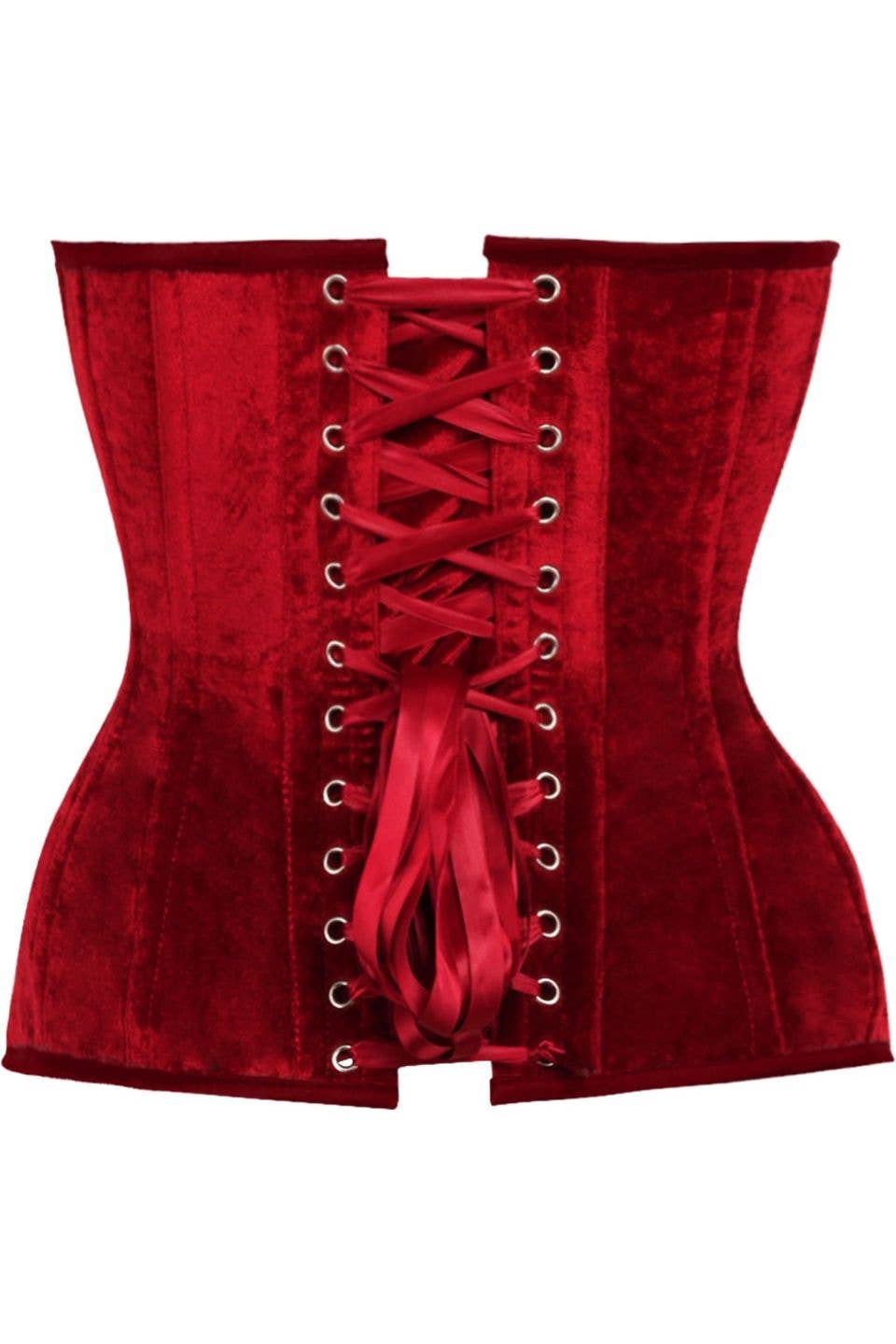 Top Drawer Dark Red Velvet Steel Boned Overbust Corset Lingerie by Daisy Corsets- The Nookie