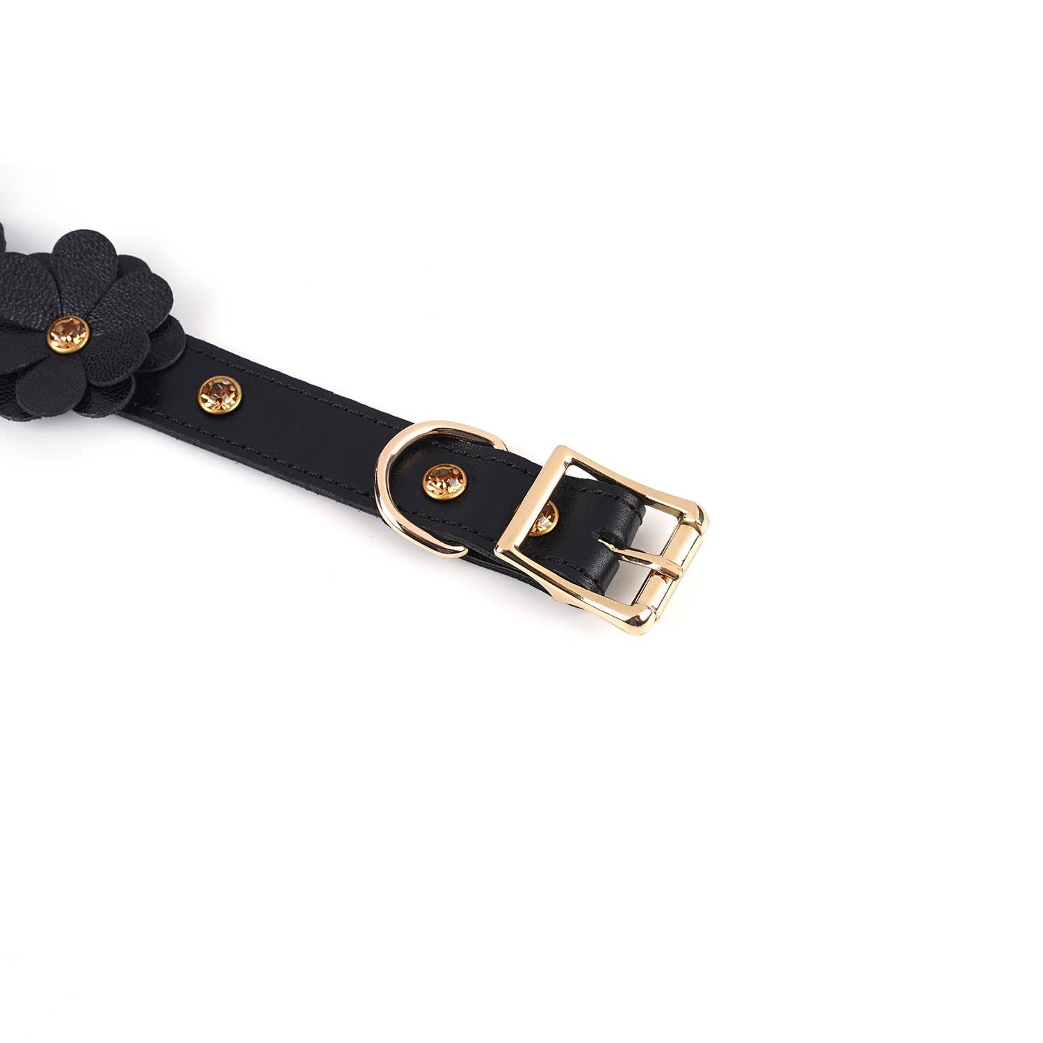  Black Leather Floral Collar with Leash Kink by Liebe Seele- The Nookie
