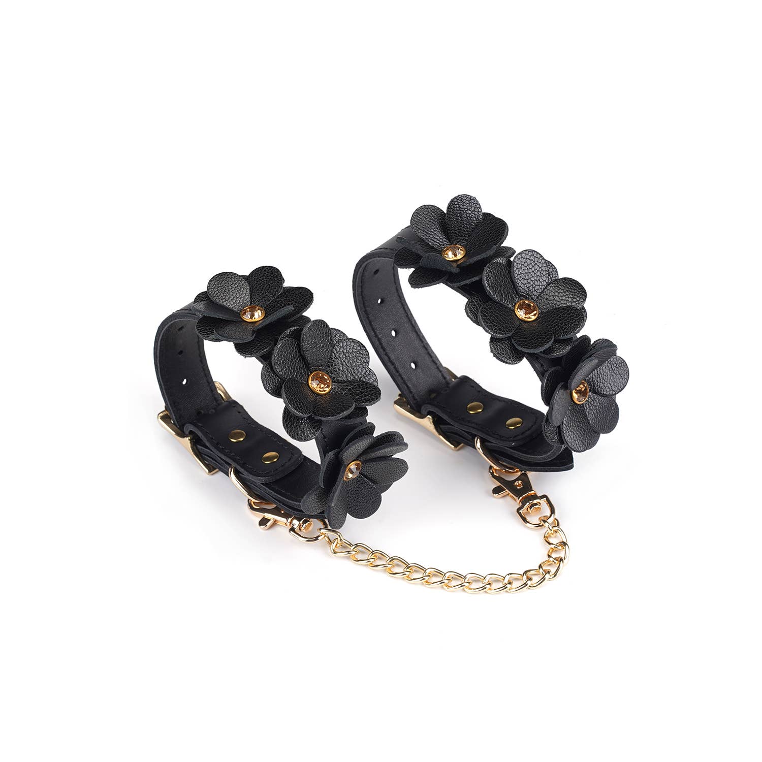 Black Leather Flowers Ankle Cuffs Kink by Liebe Seele- The Nookie