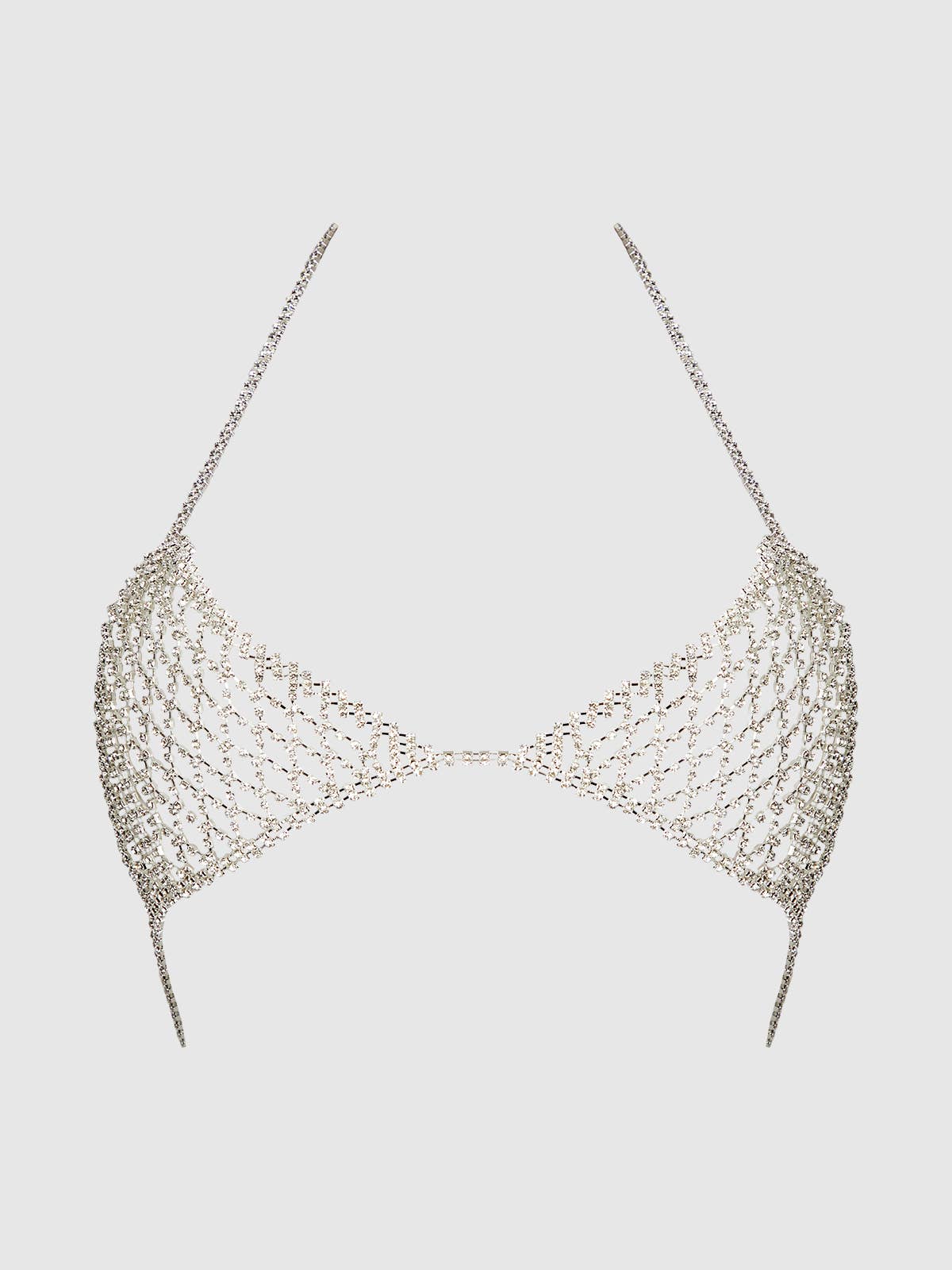 Chainmail Rhinestone Triangle Bra in Silver Lingerie by House of Desire- The Nookie