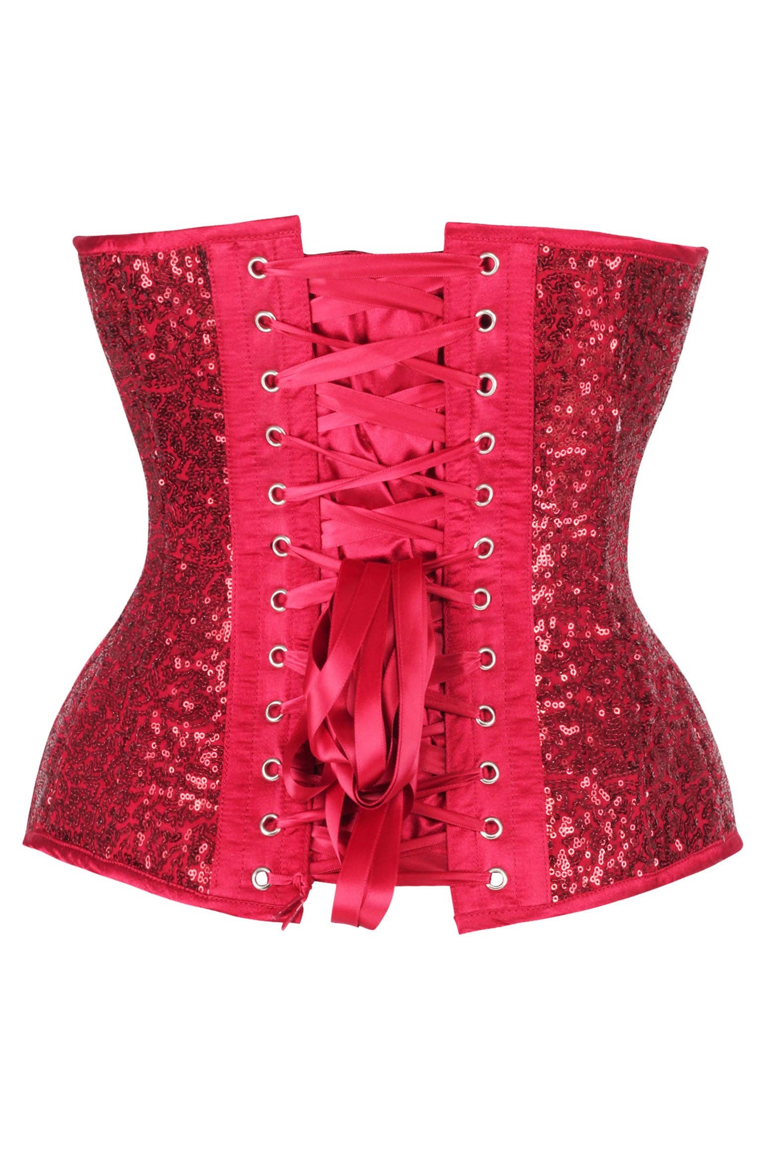 Steel Boned Red Sequin Plunge Neckline Overbust Corset Lingerie by Daisy Corsets- The Nookie