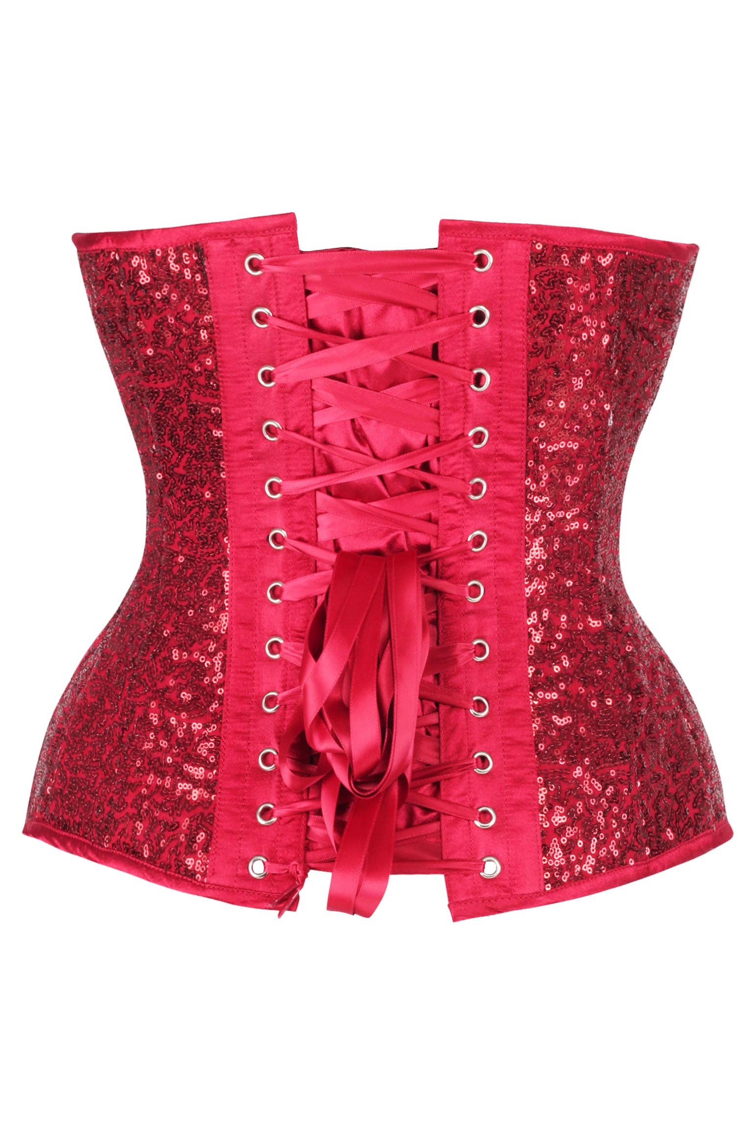 Steel Boned Red Sequin Plunge Neckline Overbust Corset Lingerie by Daisy Corsets- The Nookie