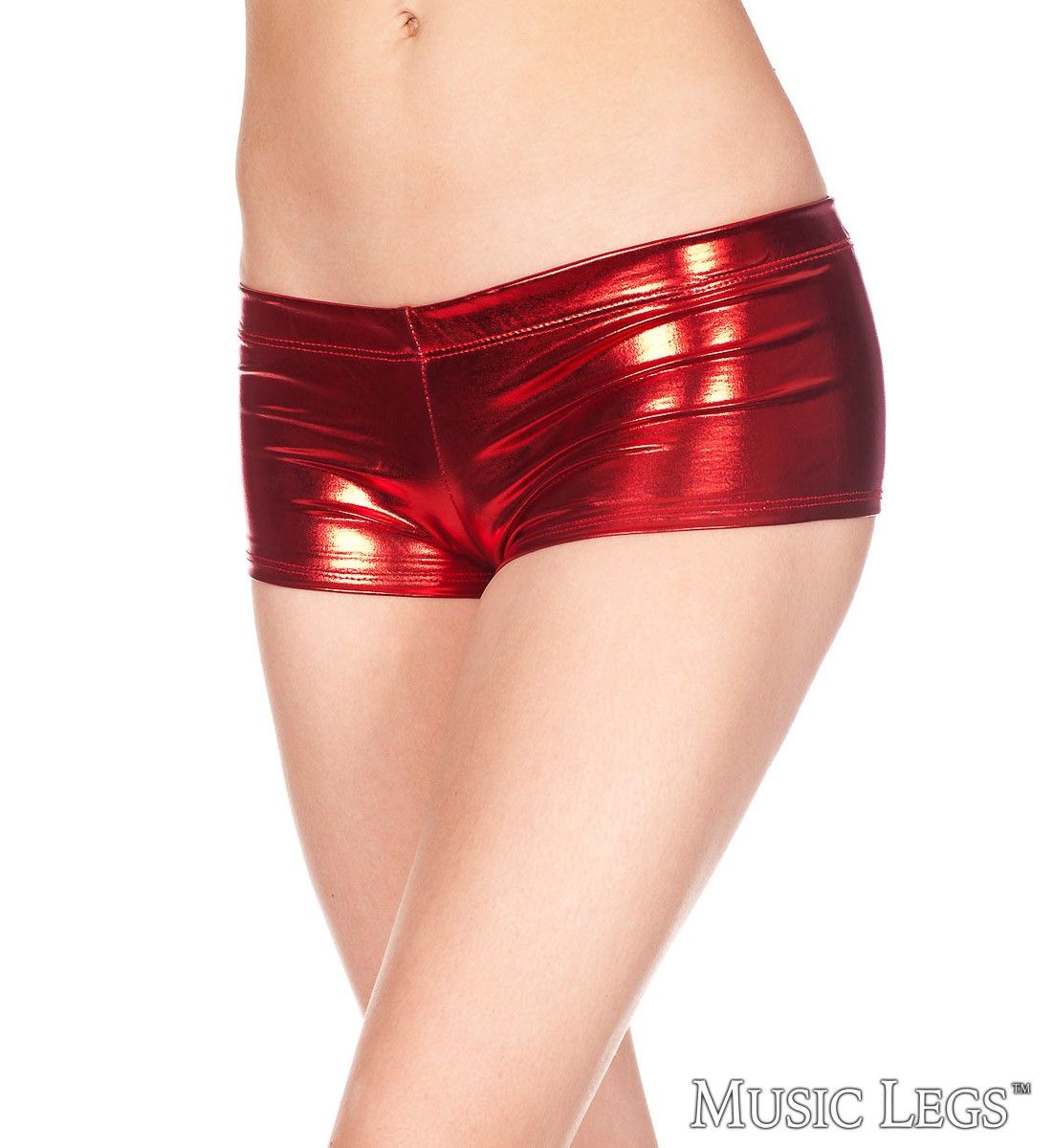Metallic Mini Booty Shorts in Red Lingerie by Music Legs- The Nookie