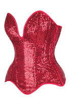 Steel Boned Red Sequin Plunge Neckline Overbust Corset Lingerie by Daisy Corsets- The Nookie