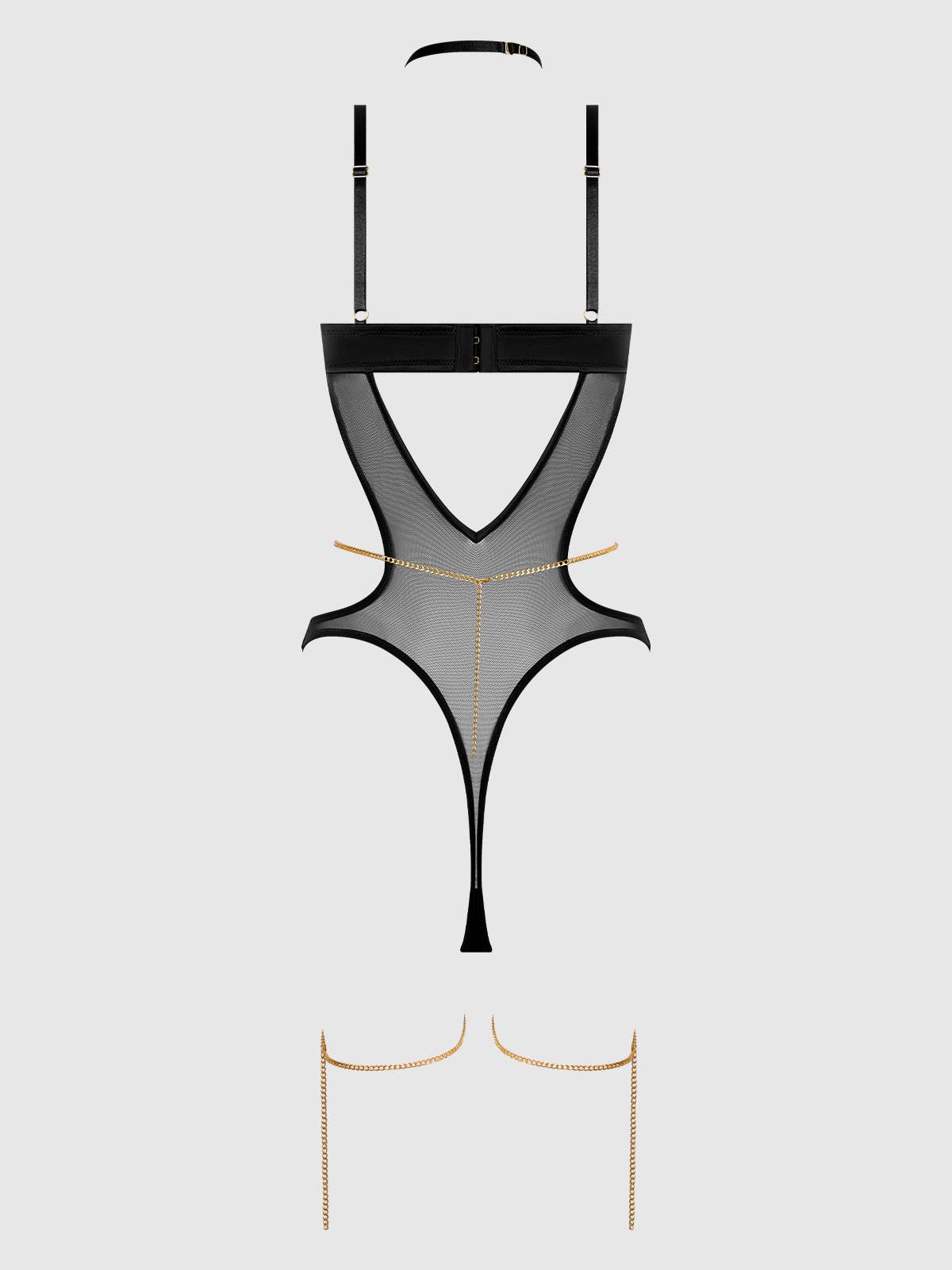 Evangeline Satin & Chain Halter Teddy in Black Lingerie by House of Desire- The Nookie