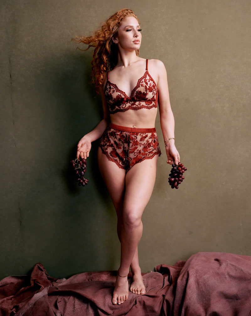 Embroidered Longline Bralette in Ruby Wine Lingerie by Kilo Brava- The Nookie