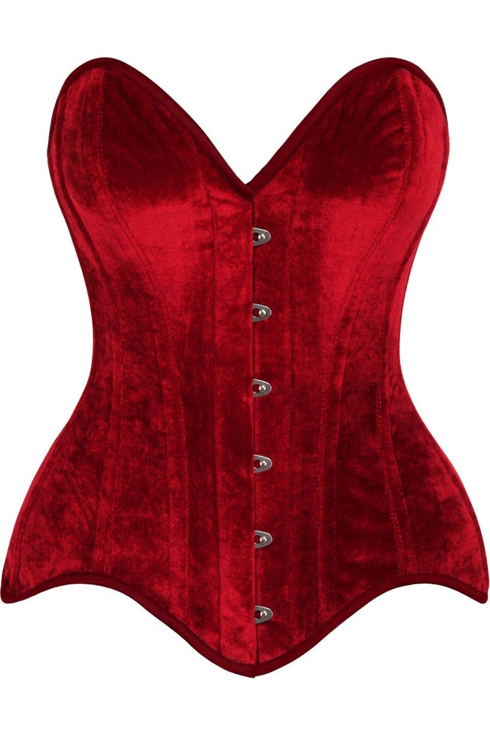 Top Drawer Dark Red Velvet Steel Boned Overbust Corset Lingerie by Daisy Corsets- The Nookie