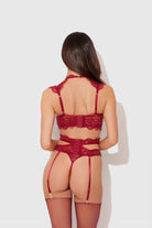 Dezi Lace & Chain Open Cup Bra, Garter & G-String Set Lingerie by House of Desire- The Nookie