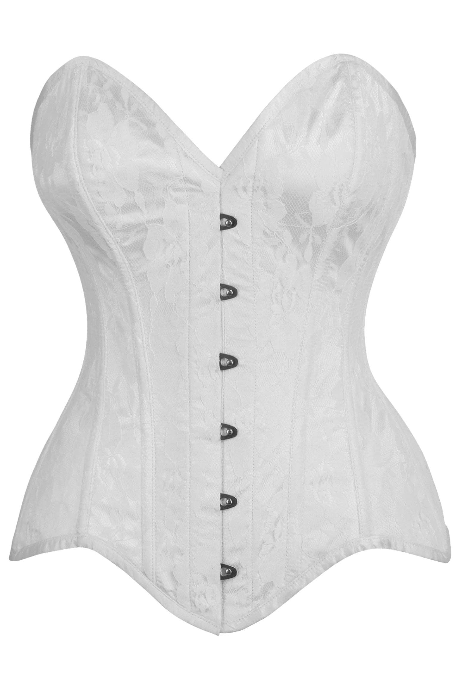  White Satin with White Lace Overlay Steel Boned Overbust Corset Lingerie by Daisy Corsets- The Nookie