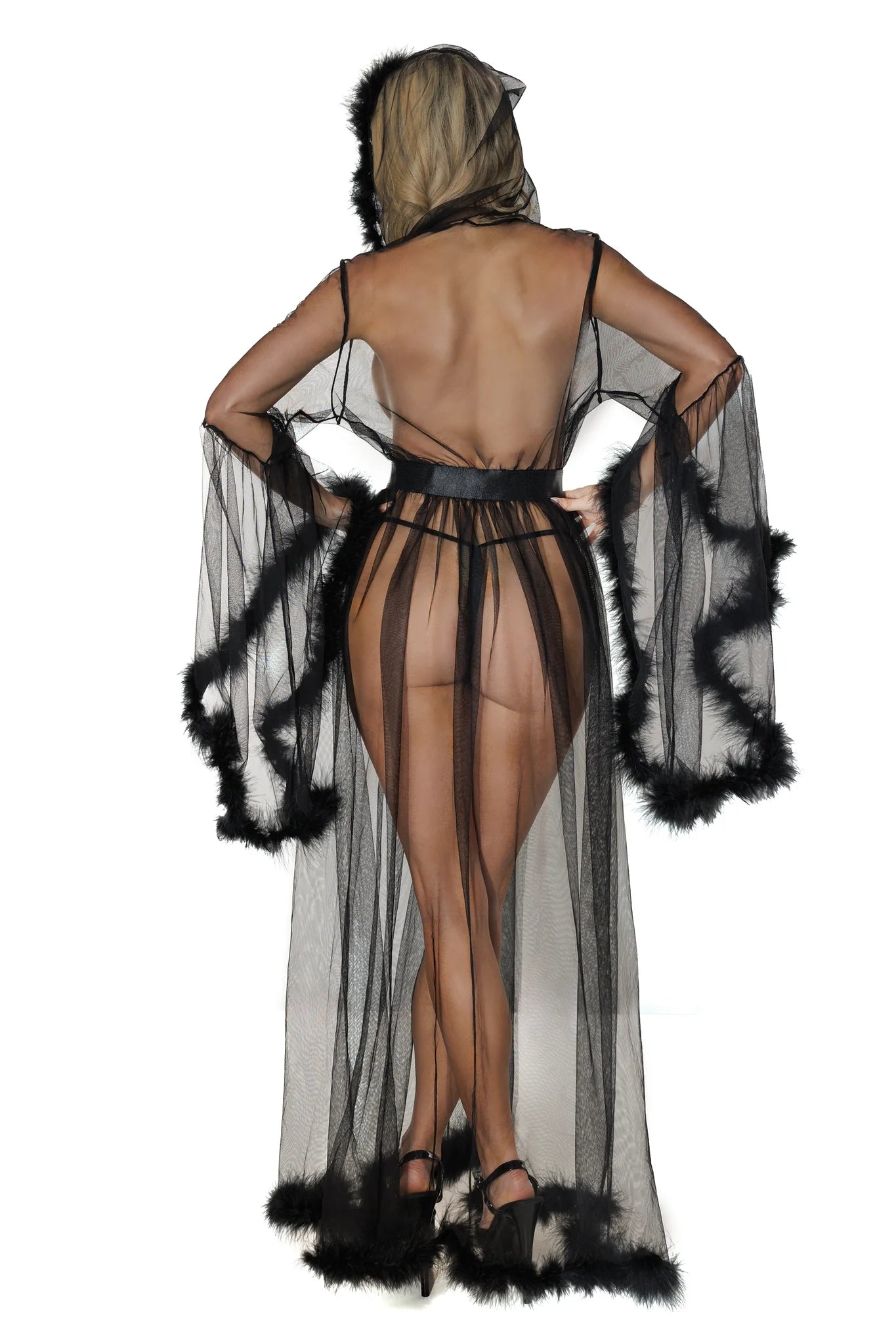  Black Marabou Robe Lingerie by Coquette- The Nookie