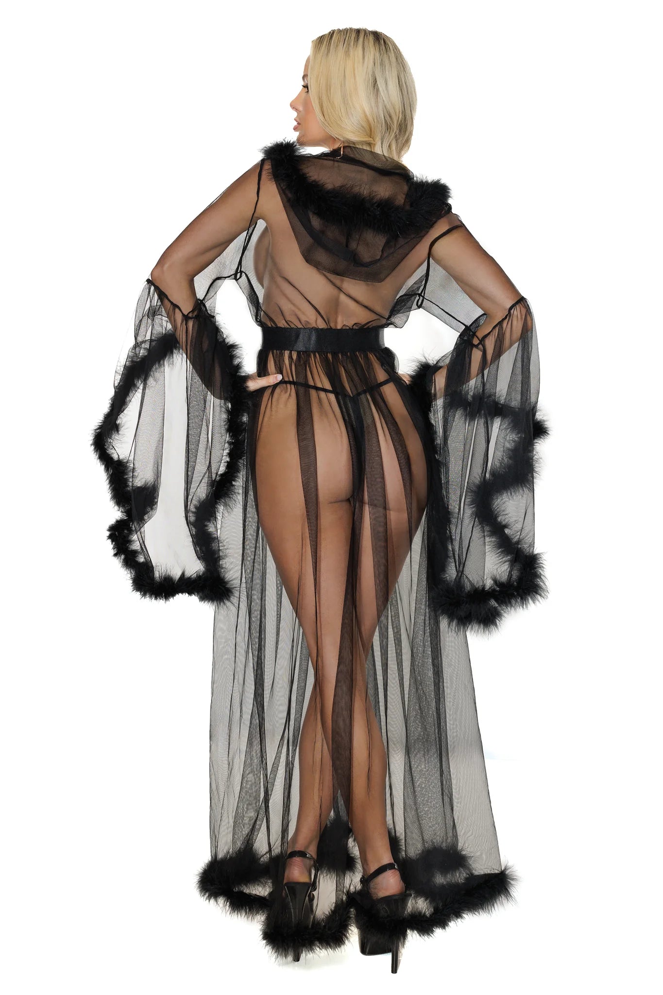  Black Marabou Robe Lingerie by Coquette- The Nookie