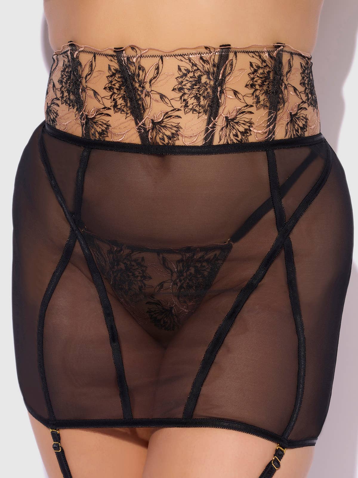 Delilah Embroidered Open Back Half Skirt Lingerie by House of Desire- The Nookie