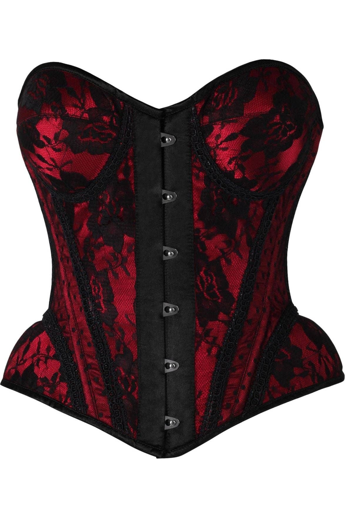  Red with Black Lace Steel Boned Underwire Bustier Corset Lingerie by Daisy Corsets- The Nookie