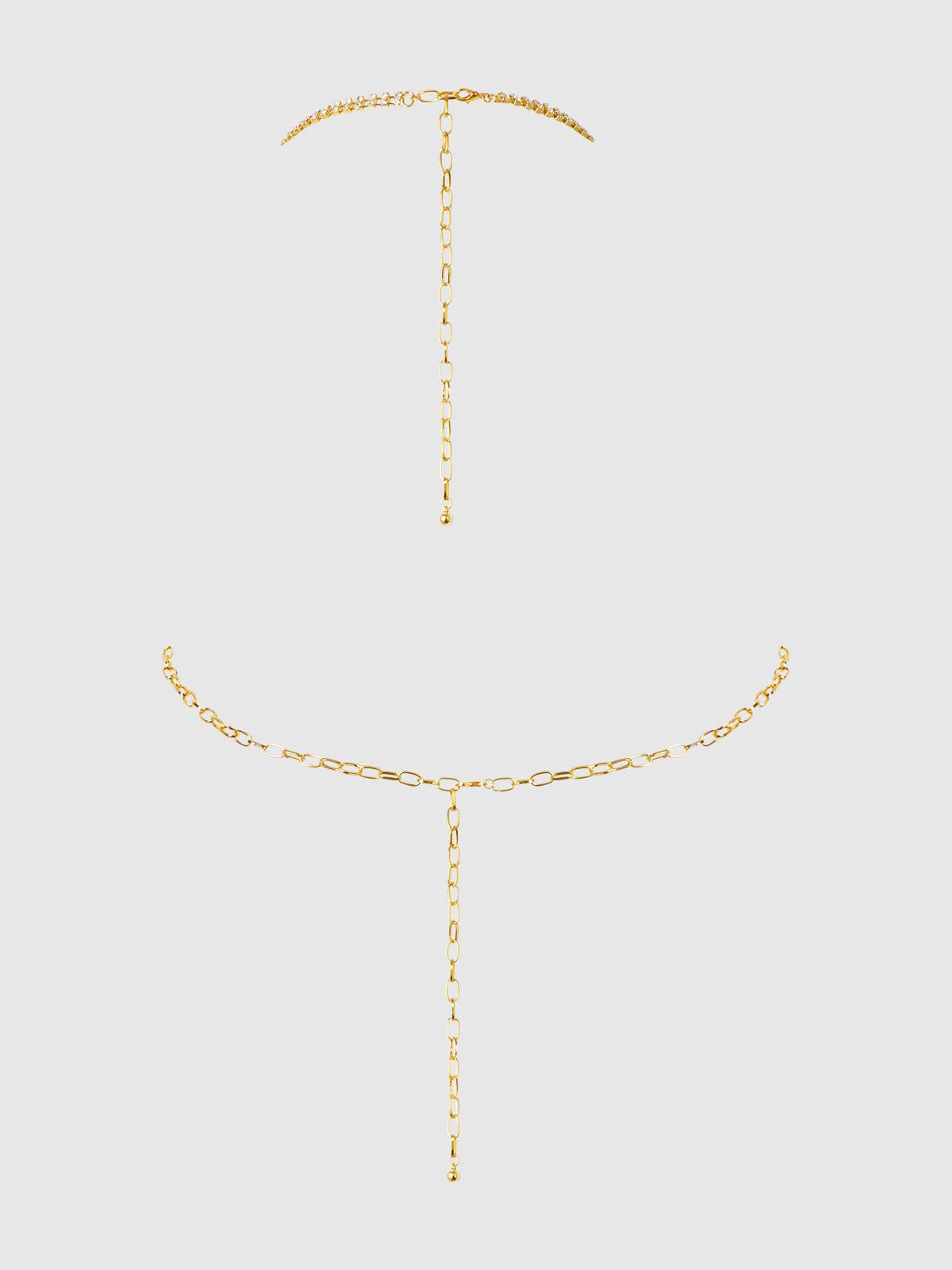 Rhinestone Net Halter with Front Closure in Gold Lingerie by House of Desire- The Nookie