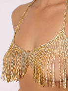 Rhinestone Dangle V-Neck Bra in Gold Lingerie by House of Desire- The Nookie