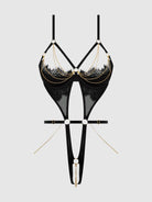 Eve Lace & Chain Crotchless Harness Teddy Lingerie by House of Desire- The Nookie