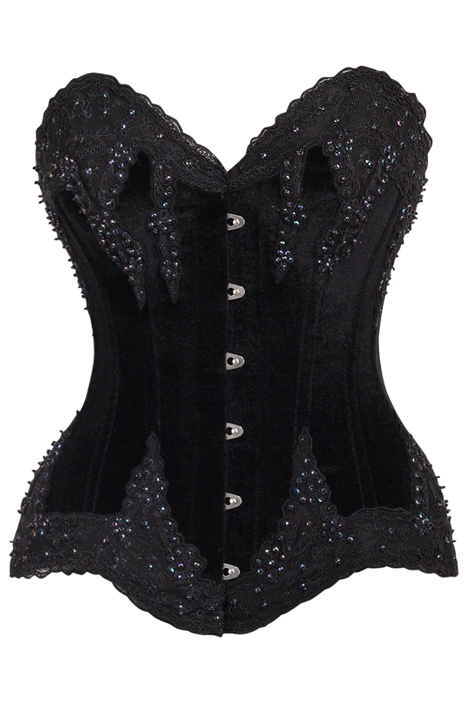  Black Velvet with Beaded Steel Boned Overbust Corset Lingerie by Daisy Corsets- The Nookie