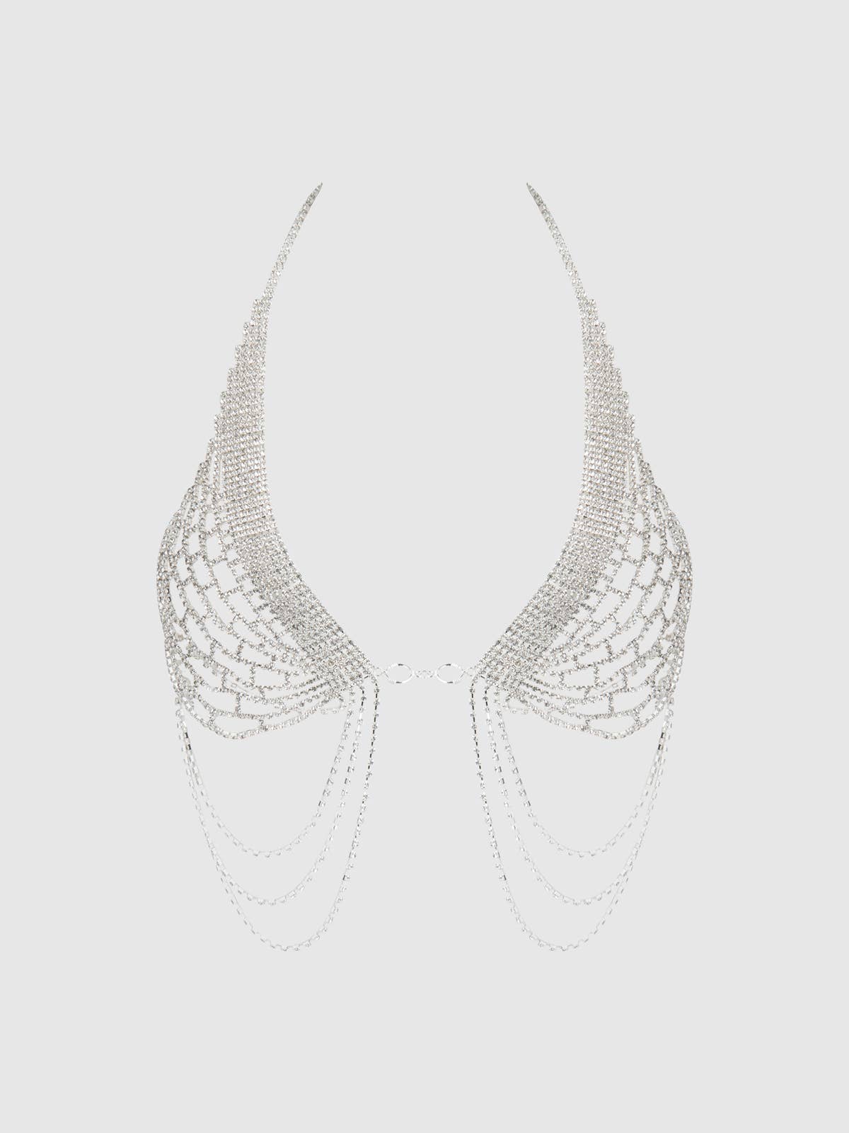 Rhinestone Net Halter with Front Closure in Silver Lingerie by House of Desire- The Nookie