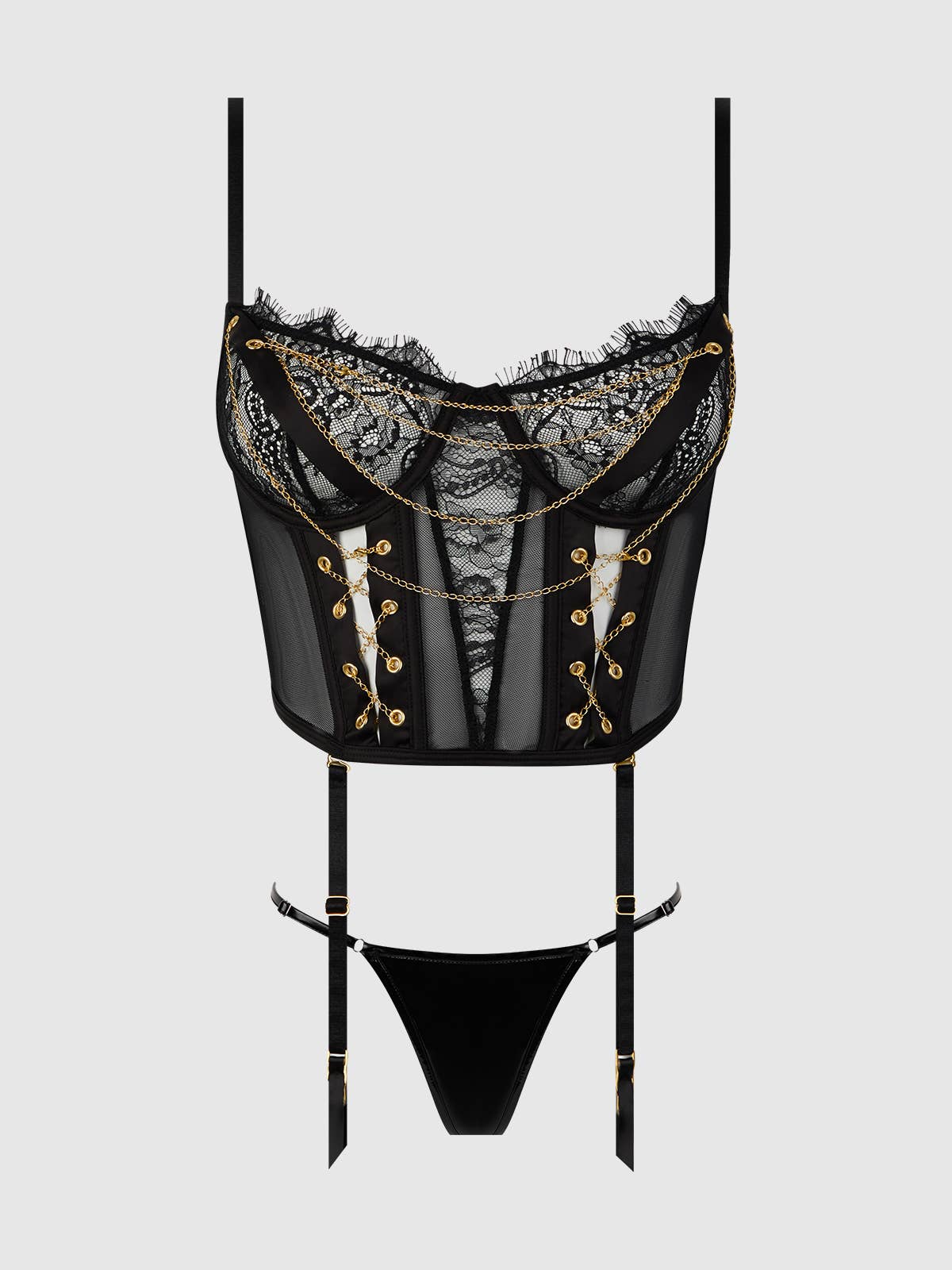 Eve Lace & Chain Bustier & G-String Set Lingerie by House of Desire- The Nookie