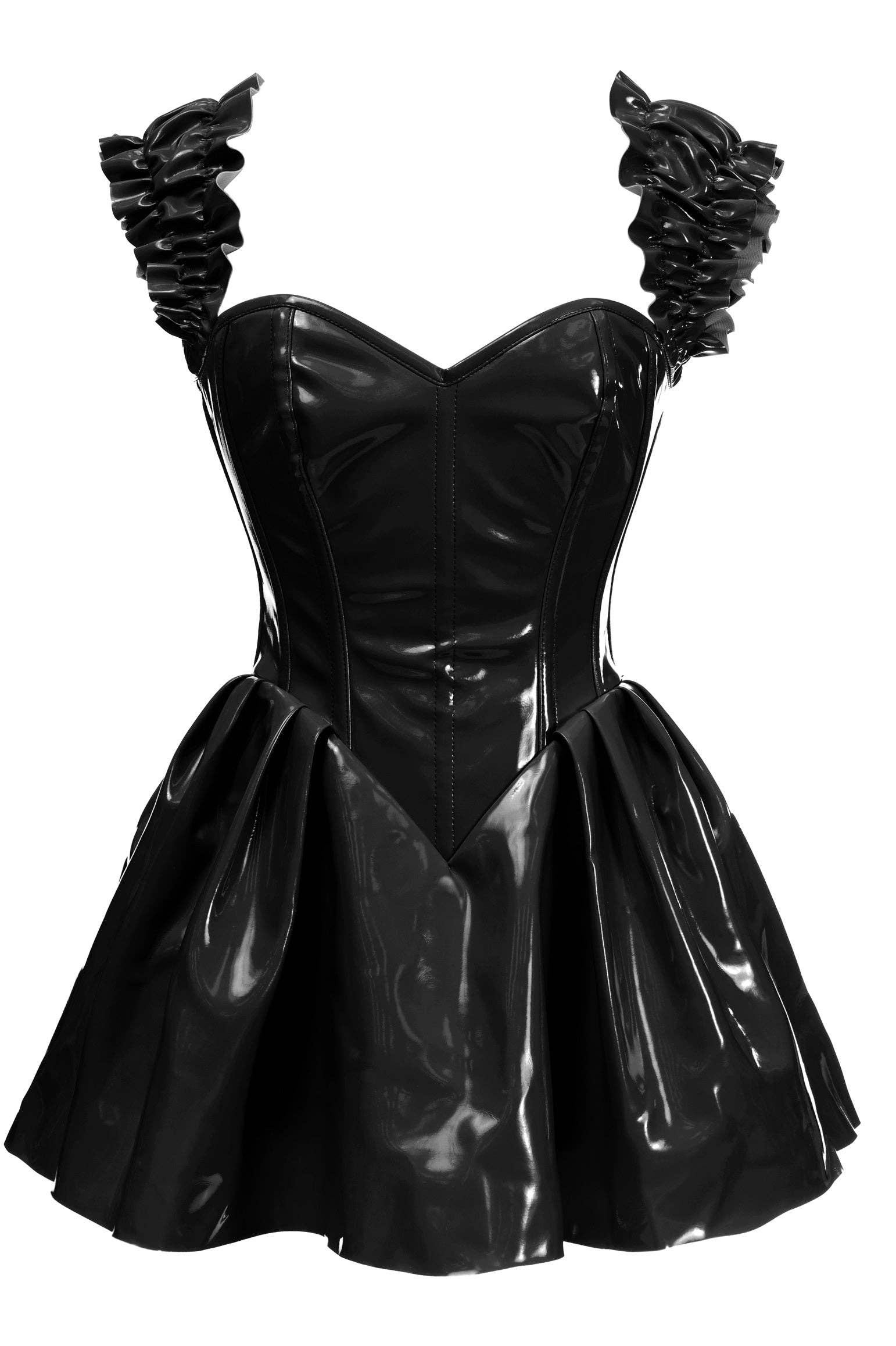  Steel Boned Black Patent PVC Vinyl Corset Dress Lingerie by Daisy Corsets- The Nookie