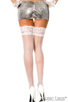 Sheer Lace Top Backseam Thigh High in White Lingerie by Music Legs- The Nookie