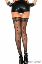 Black Lace Top Heart Backseam Thigh High Lingerie by Music Legs- The Nookie