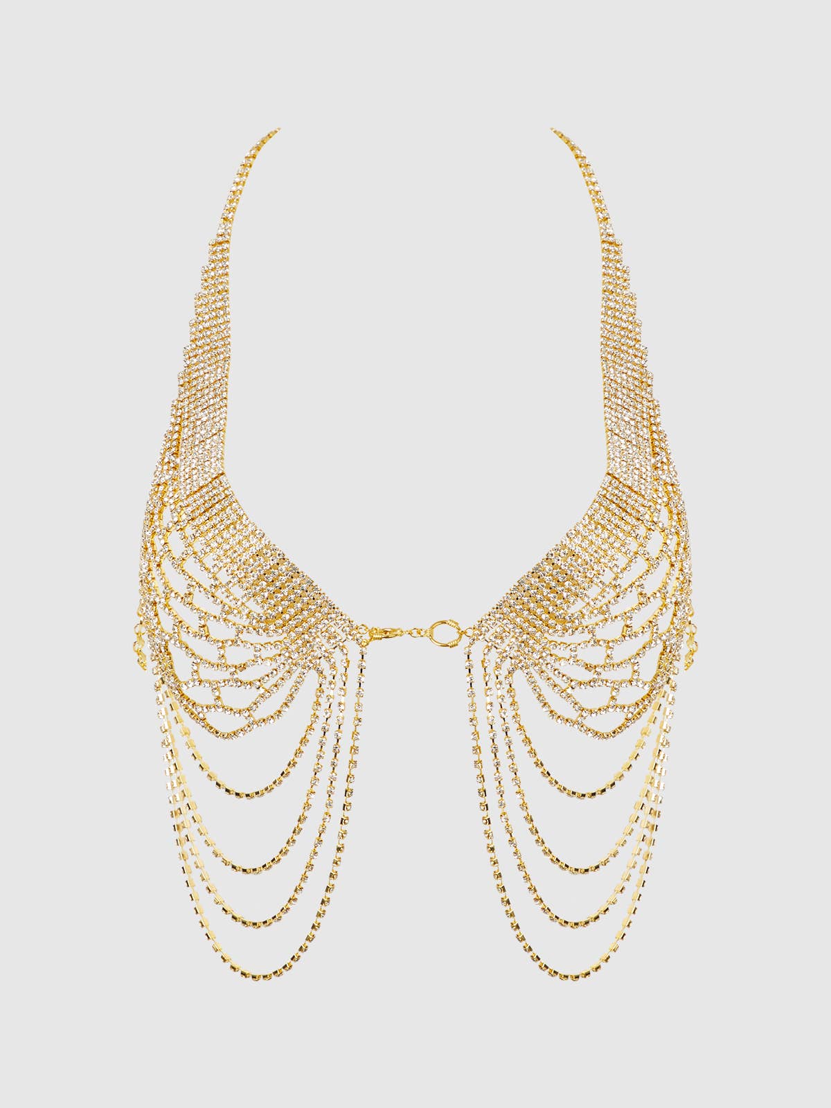 OS Rhinestone Net Halter with Front Closure in Gold Lingerie by House of Desire- The Nookie