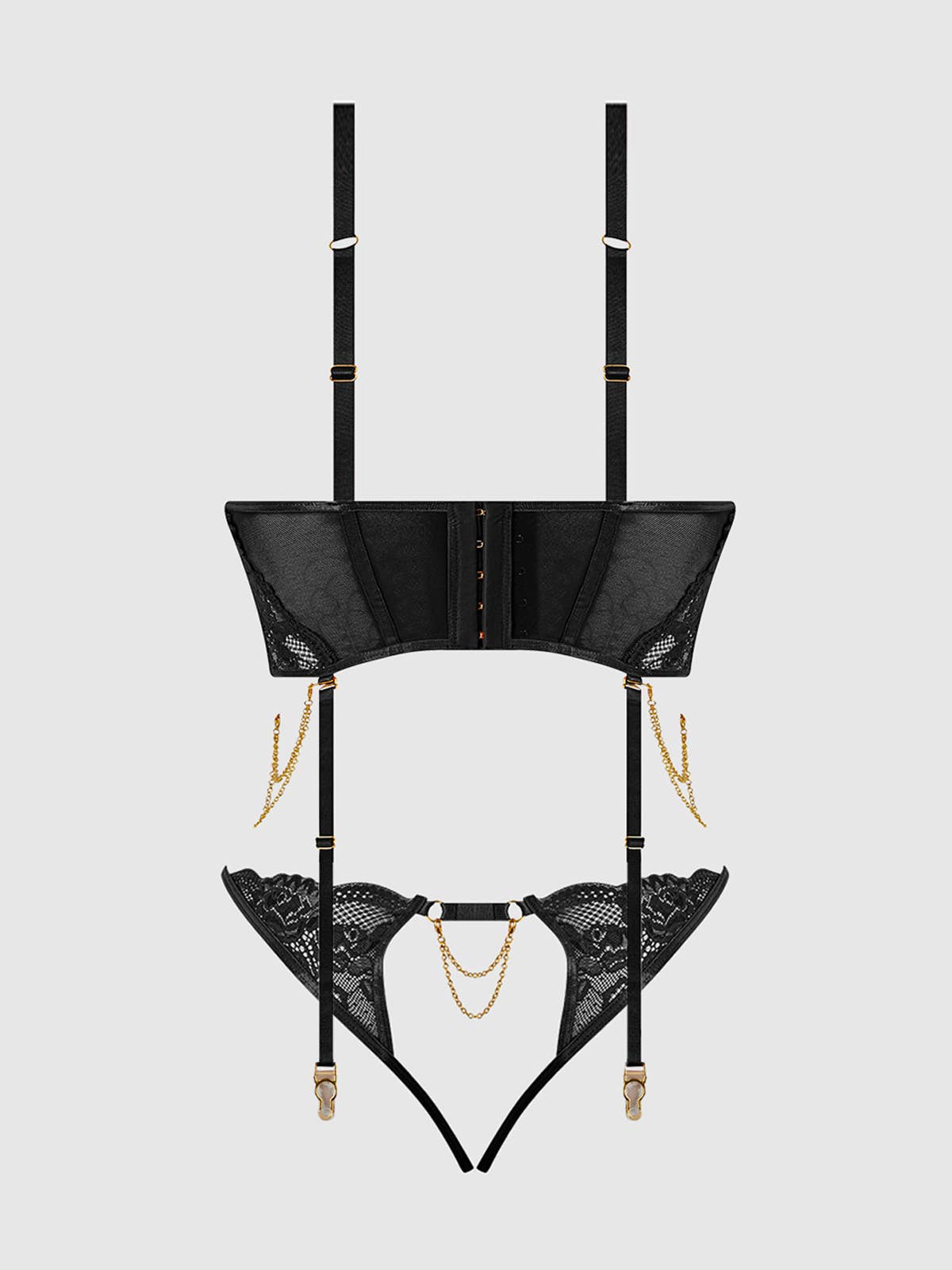 Cecily Lace & Chain Bustier & Hipster Set in Black Lingerie by House of Desire- The Nookie