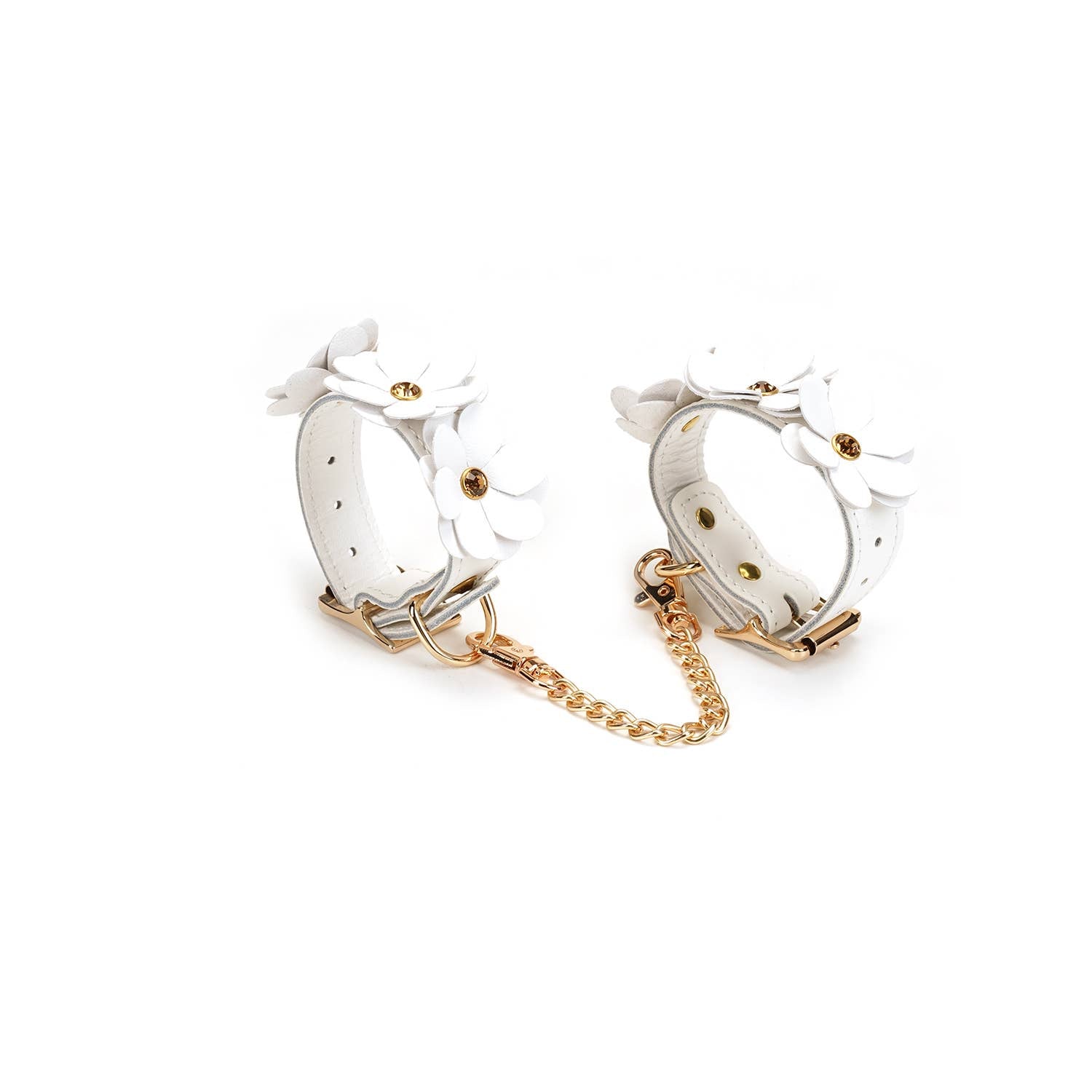 White Leather Flowers Hand Cuffs Kink by Liebe Seele- The Nookie