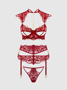 Dezi Lace & Chain Open Cup Bra, Garter & G-String Set Lingerie by House of Desire- The Nookie