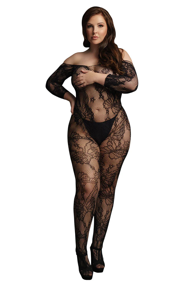 OS/XL Le Désir Black Lace Sleeved Bodystocking Lingerie by Shots- The Nookie