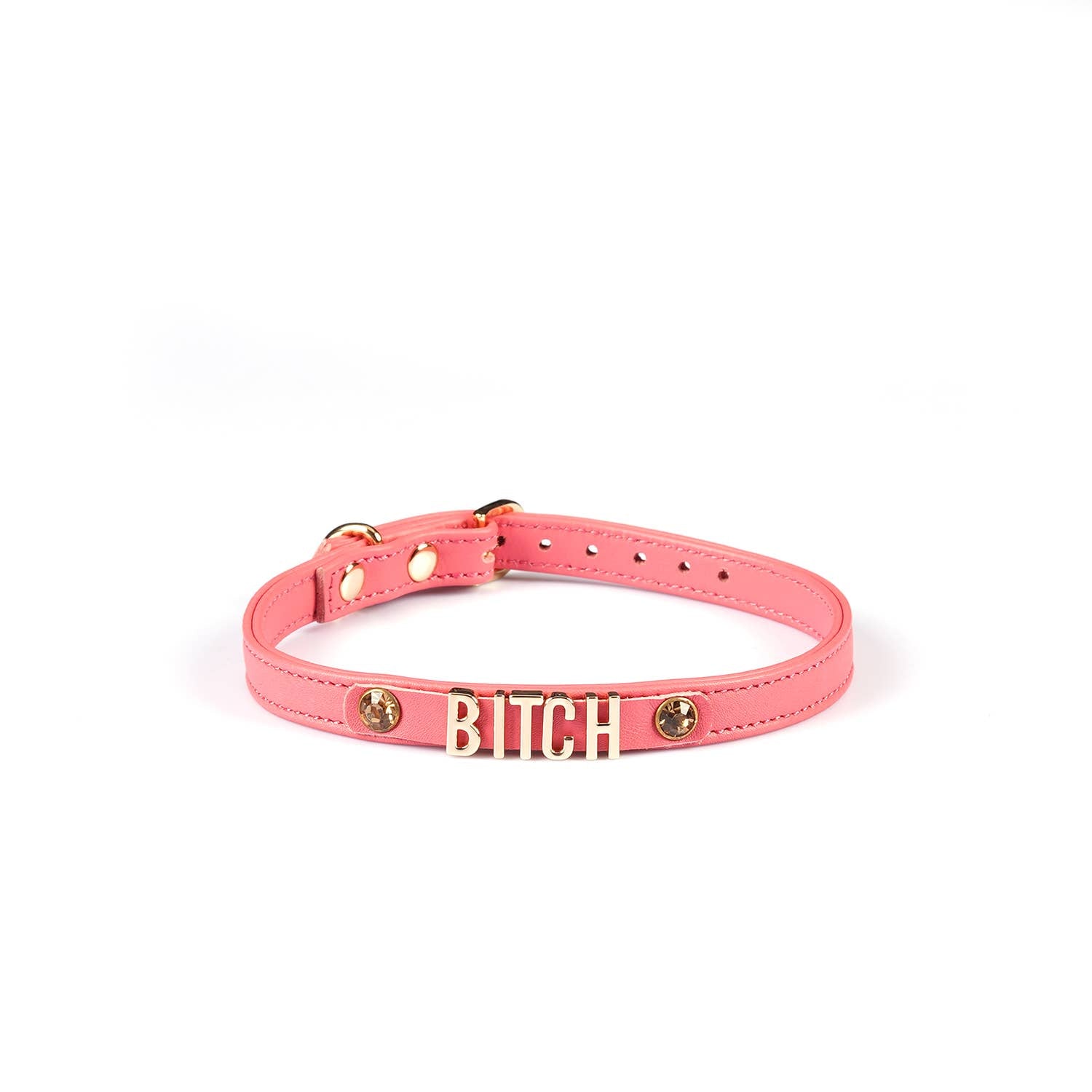 Red Italian Leather Choker Letters BITCH with Gemstone Kink by Liebe Seele- The Nookie