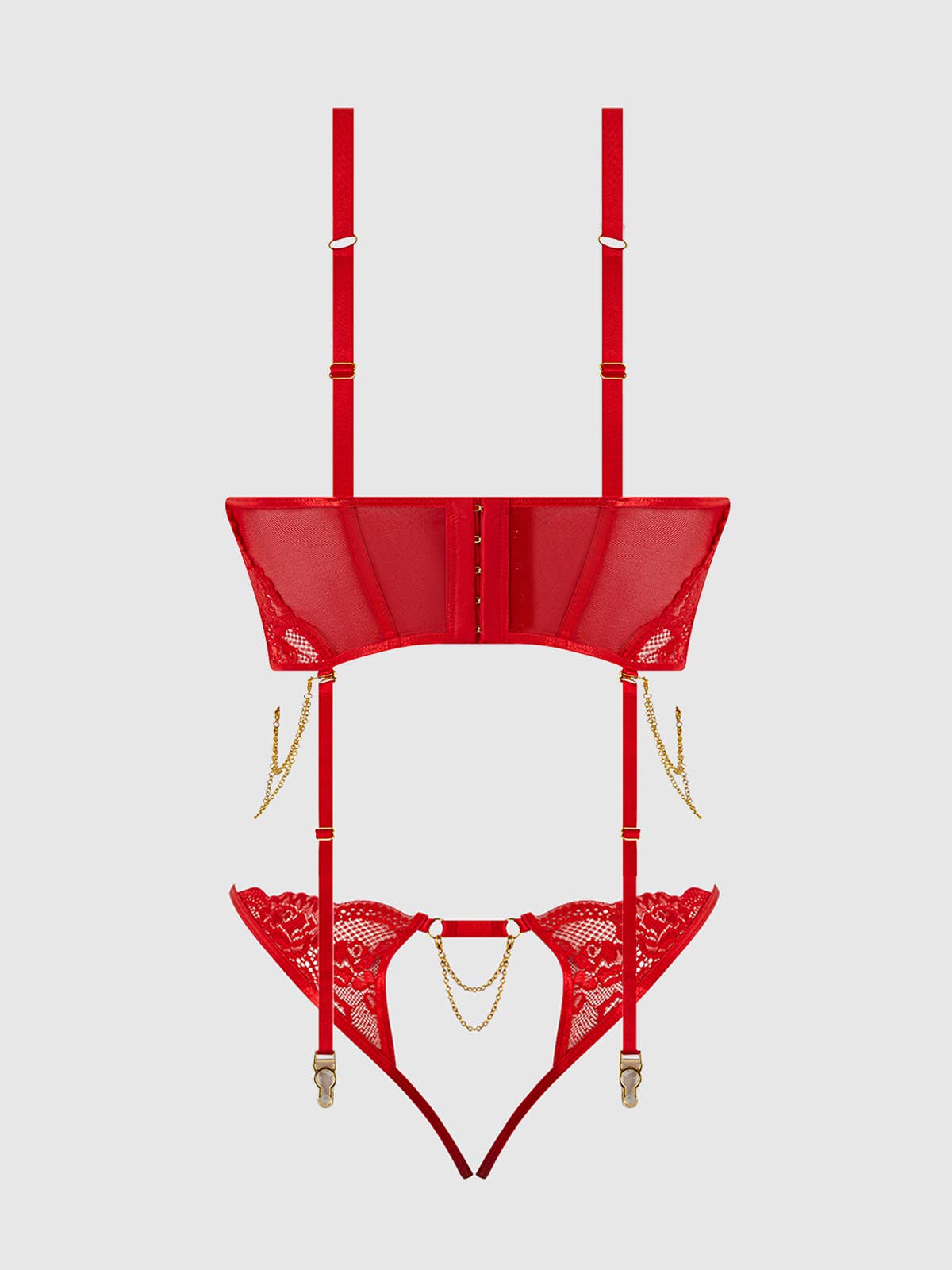 Cecily Lace & Chain Bustier & Hipster Set in Red Lingerie by House of Desire- The Nookie