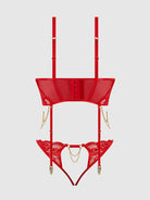 Cecily Lace & Chain Bustier & Hipster Set in Red Lingerie by House of Desire- The Nookie