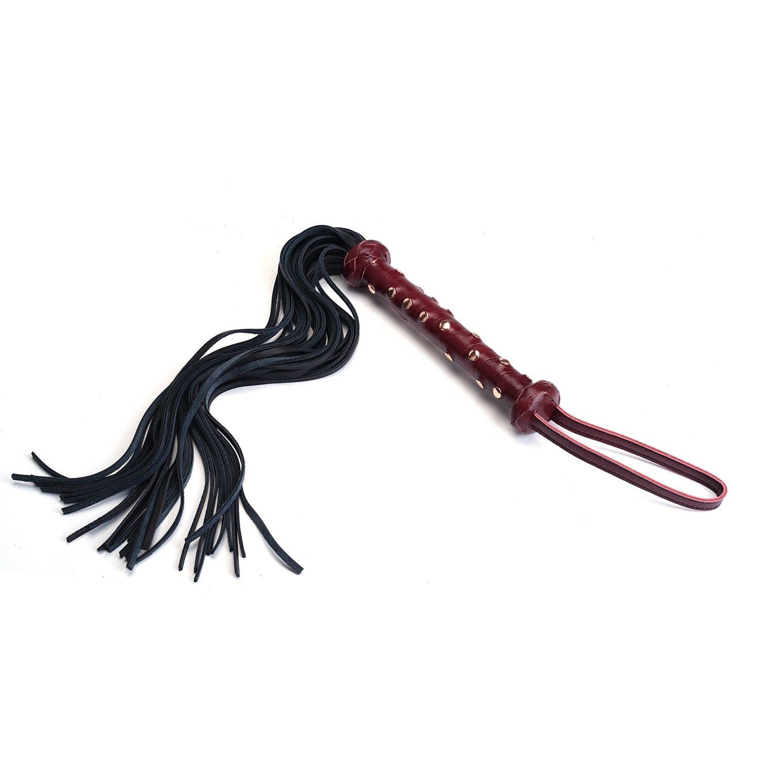 Wine Red Deluxe Cow Leather Heavy Flogger with Studded Handle Kink by Liebe Seele- The Nookie