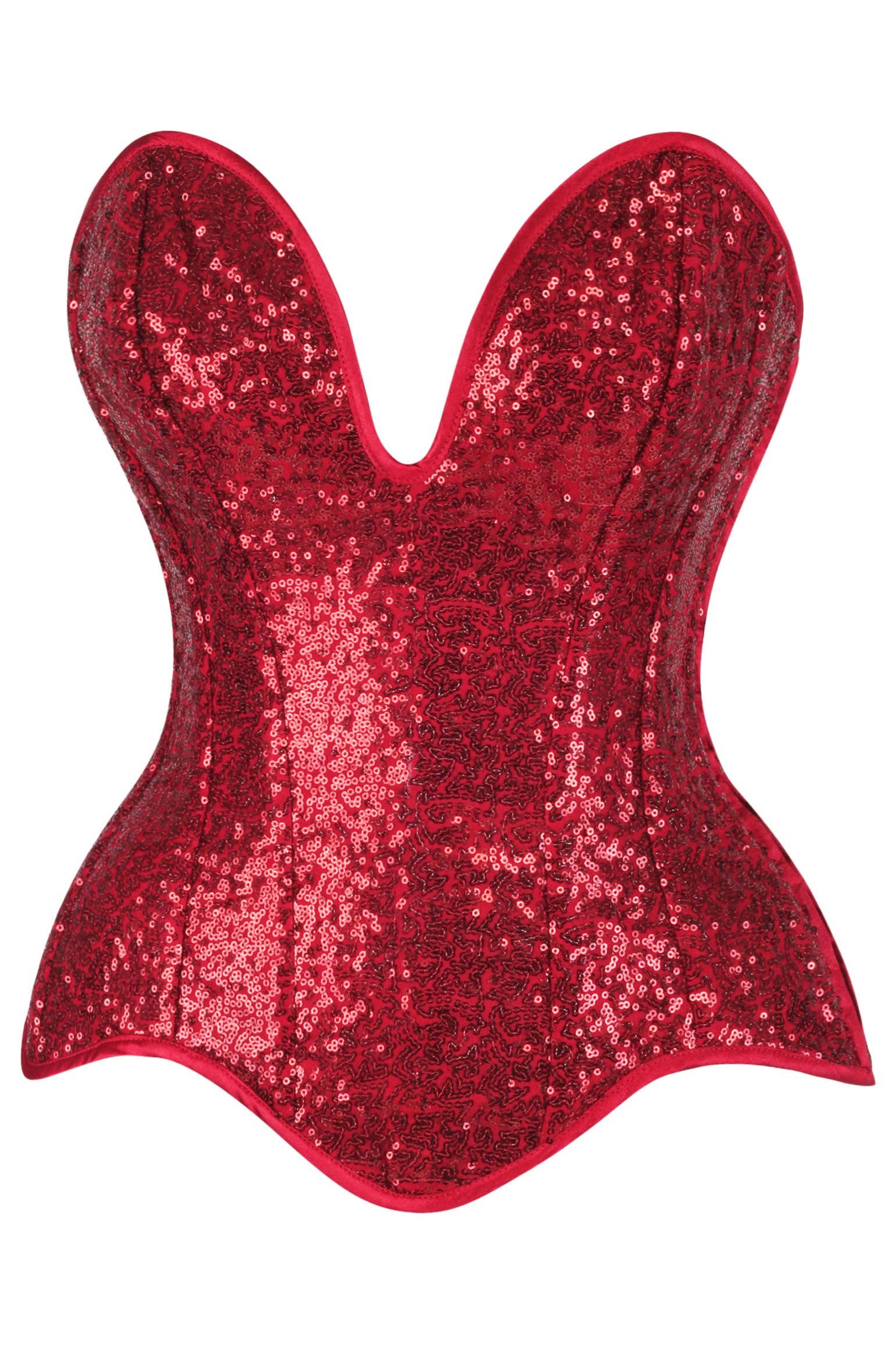 Steel Boned Red Sequin Plunge Neckline Overbust Corset Lingerie by Daisy Corsets- The Nookie