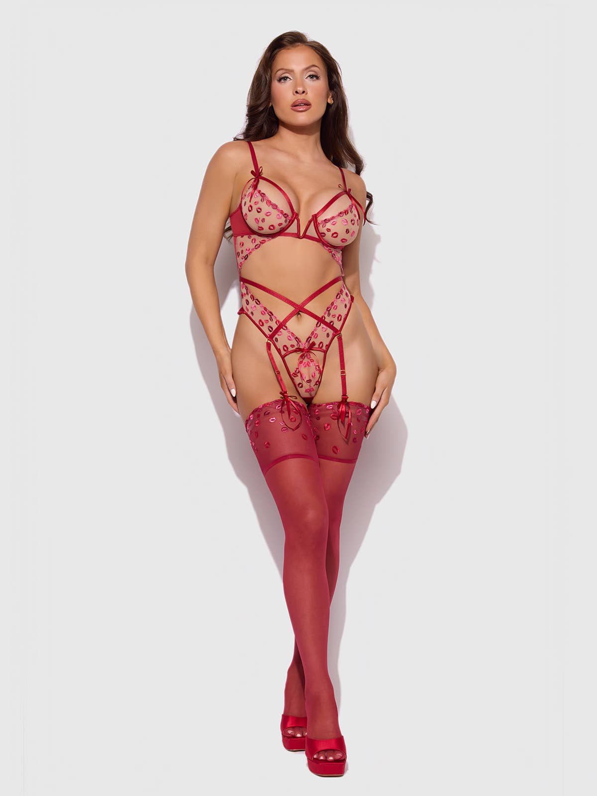 Angelina Lips Embroidery Cutout Teddy Lingerie by House of Desire- The Nookie