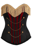  Black and Dark Red Steel Boned Corset with Gold Fringe Lingerie by Daisy Corsets- The Nookie