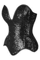  Steel Boned Black Sequin Plunge Neckline Overbust Corset Lingerie by Daisy Corsets- The Nookie