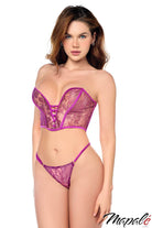 Magenta Longline Foil Lace Bra Set Lingerie by Mapalé- The Nookie