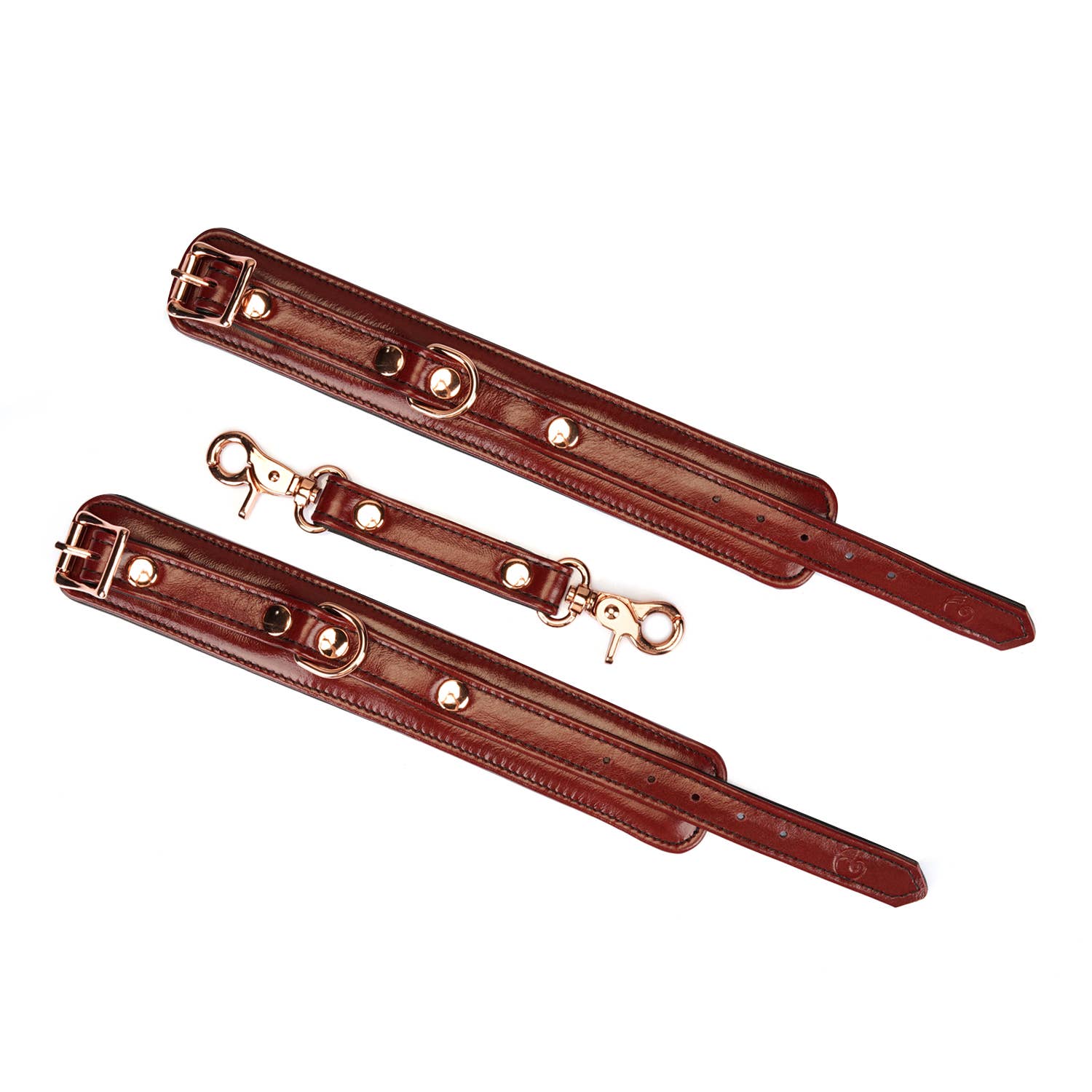 Wine Red Leather Narrow Handcuffs with Rose Gold Hardware Lingerie by Liebe Seele- The Nookie