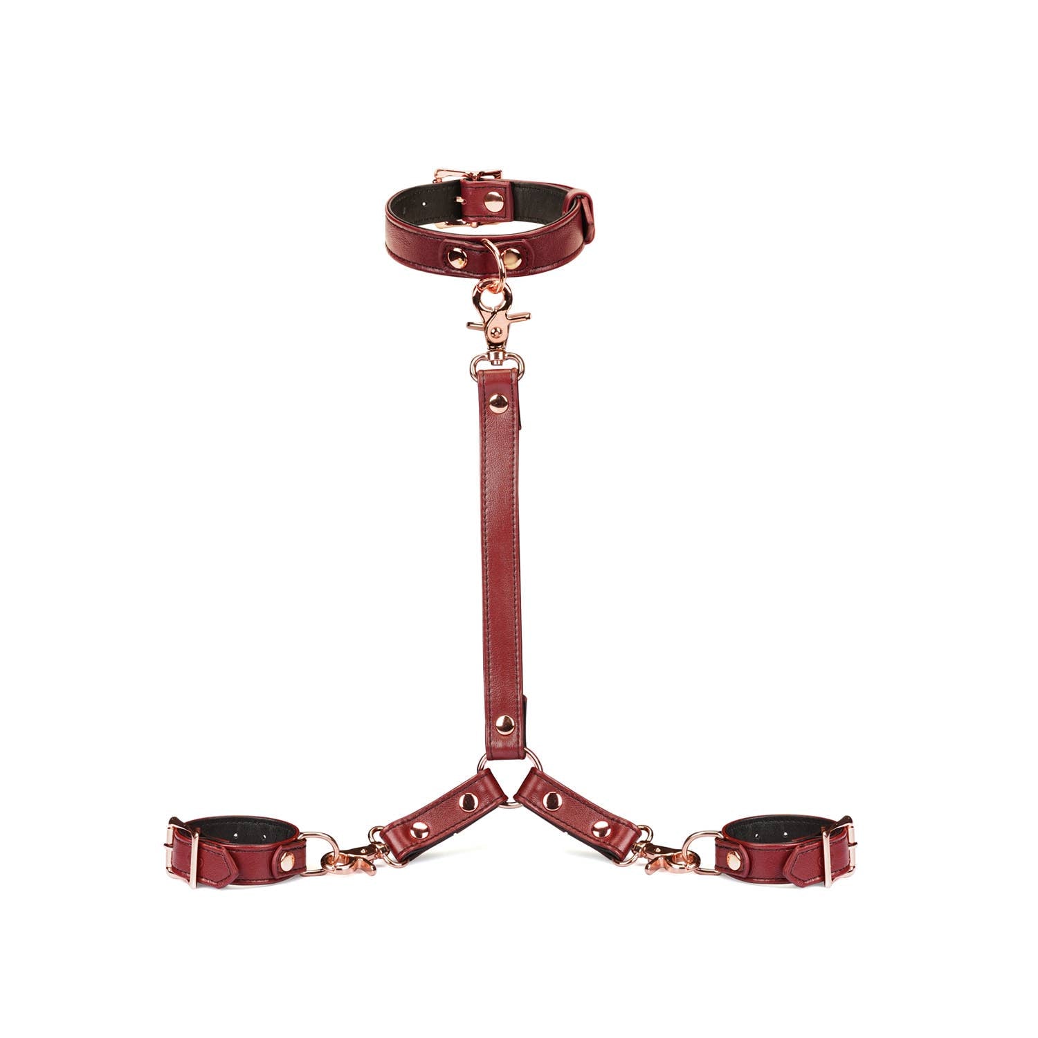 Wine Red Leather Collar and Wrist Restraints Harness Kink by Liebe Seele- The Nookie