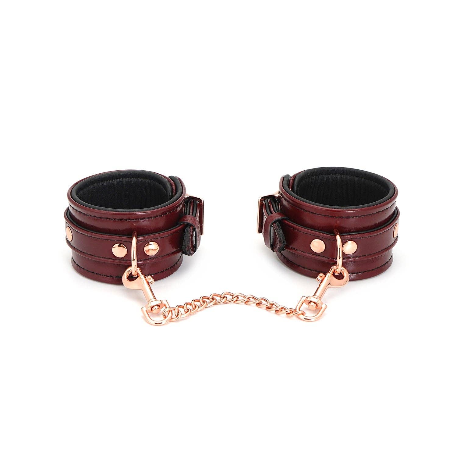 Wine Red Leather Anklecuffs with Rose Gold Hardware Lingerie by Liebe Seele- The Nookie