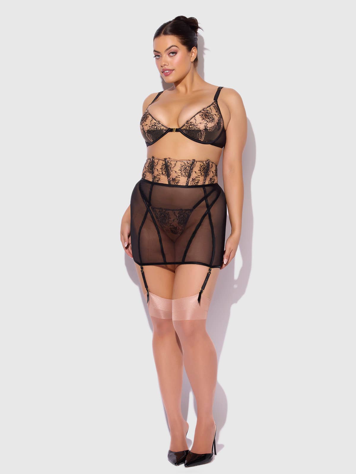 Delilah Embroidered Open Back Half Skirt Lingerie by House of Desire- The Nookie