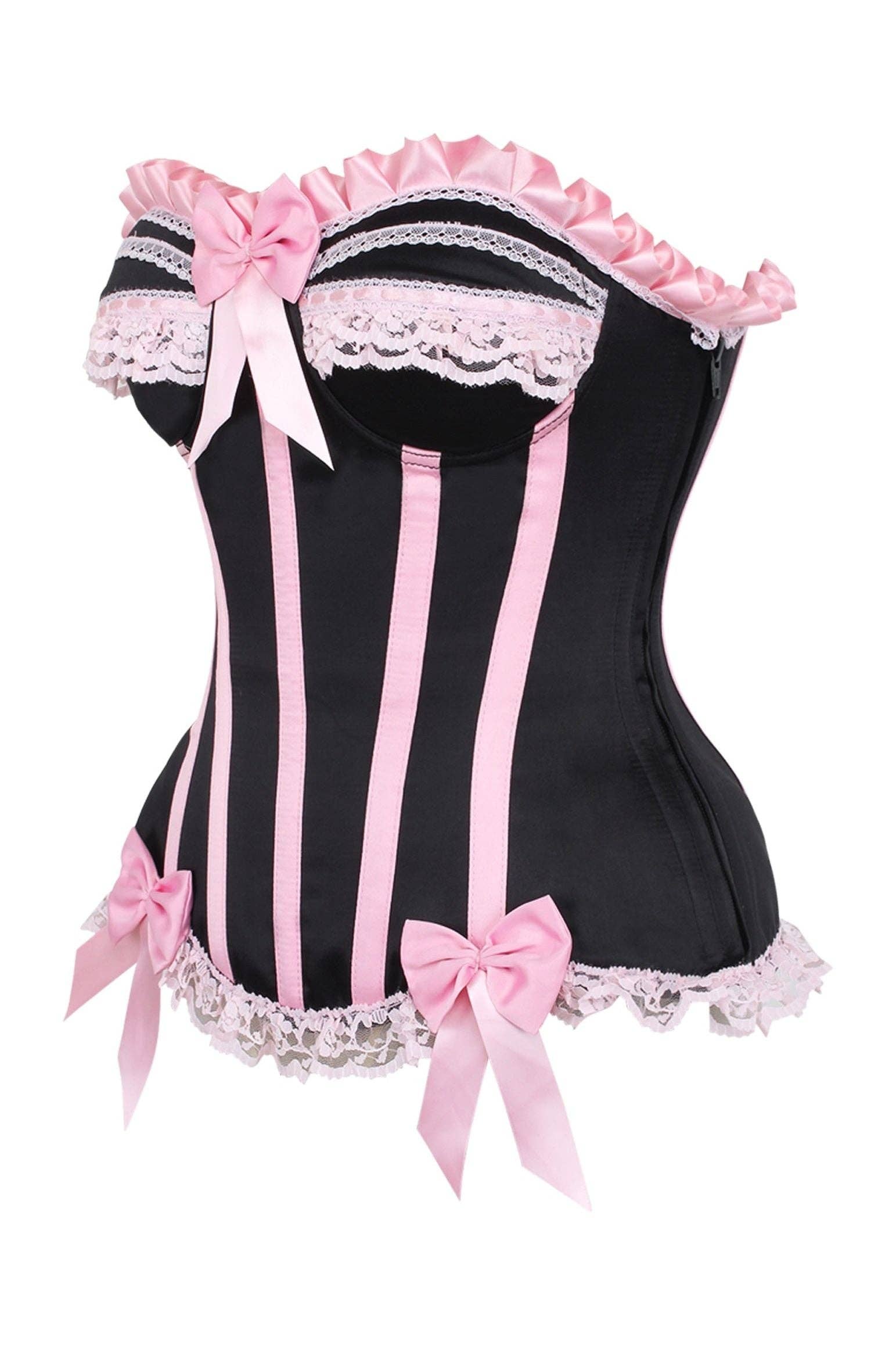  Black and Pink Steel Boned Burlesque Corset Lingerie by Daisy Corsets- The Nookie