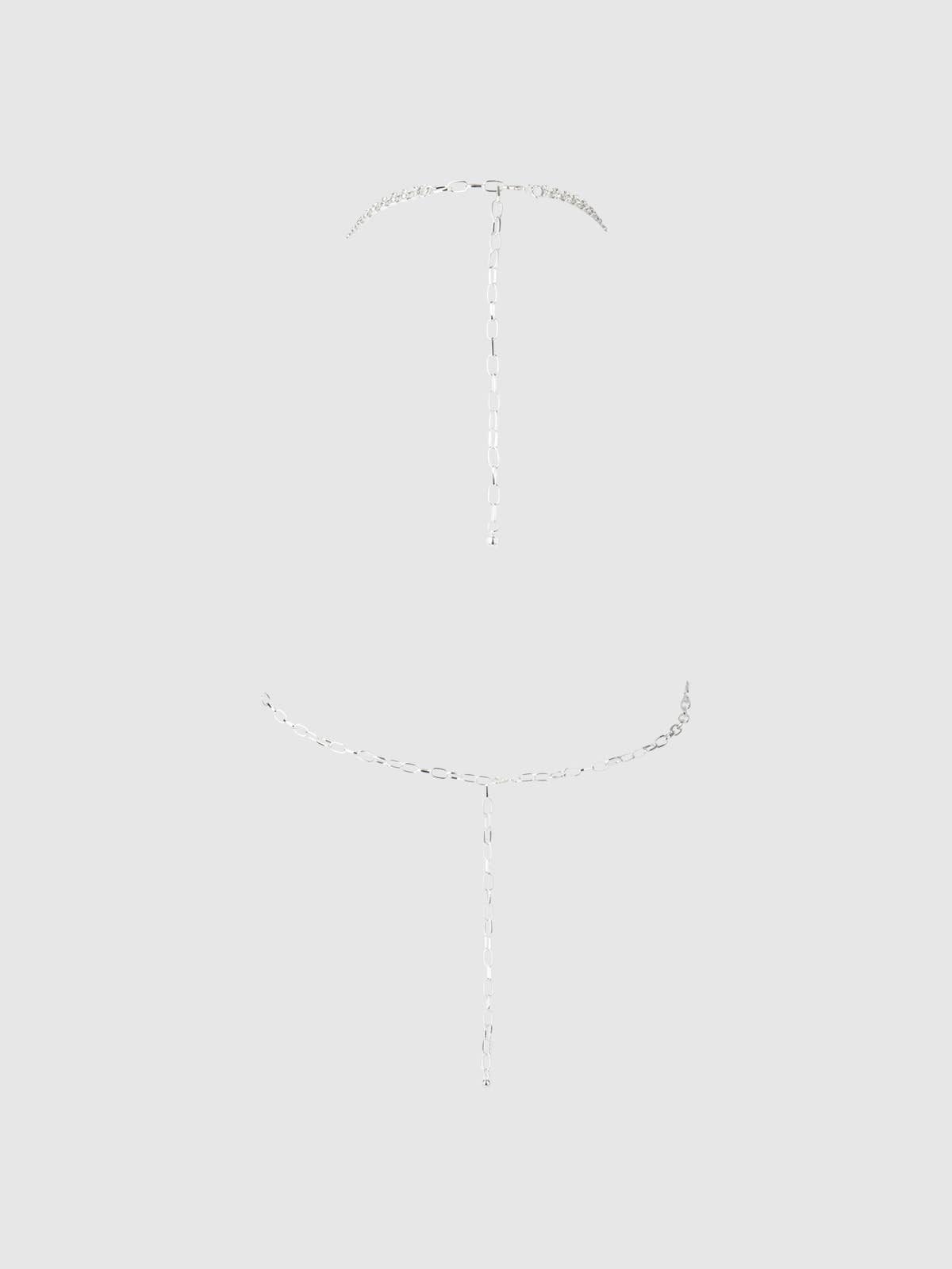 Rhinestone Net Halter with Front Closure in Silver Lingerie by House of Desire- The Nookie